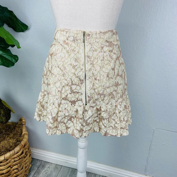 Rachel Roy Cream Sequin Metallic Lace A Line Ruffle Mini Skirt - Picture 3 of 4